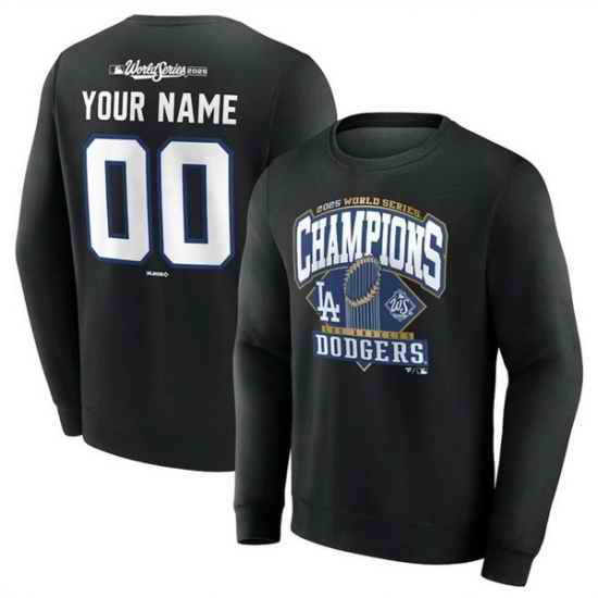 Men Los Angeles Dodgers Black 2025 World Series Champions Custom Name 26 Number Fleece Sweatshirt